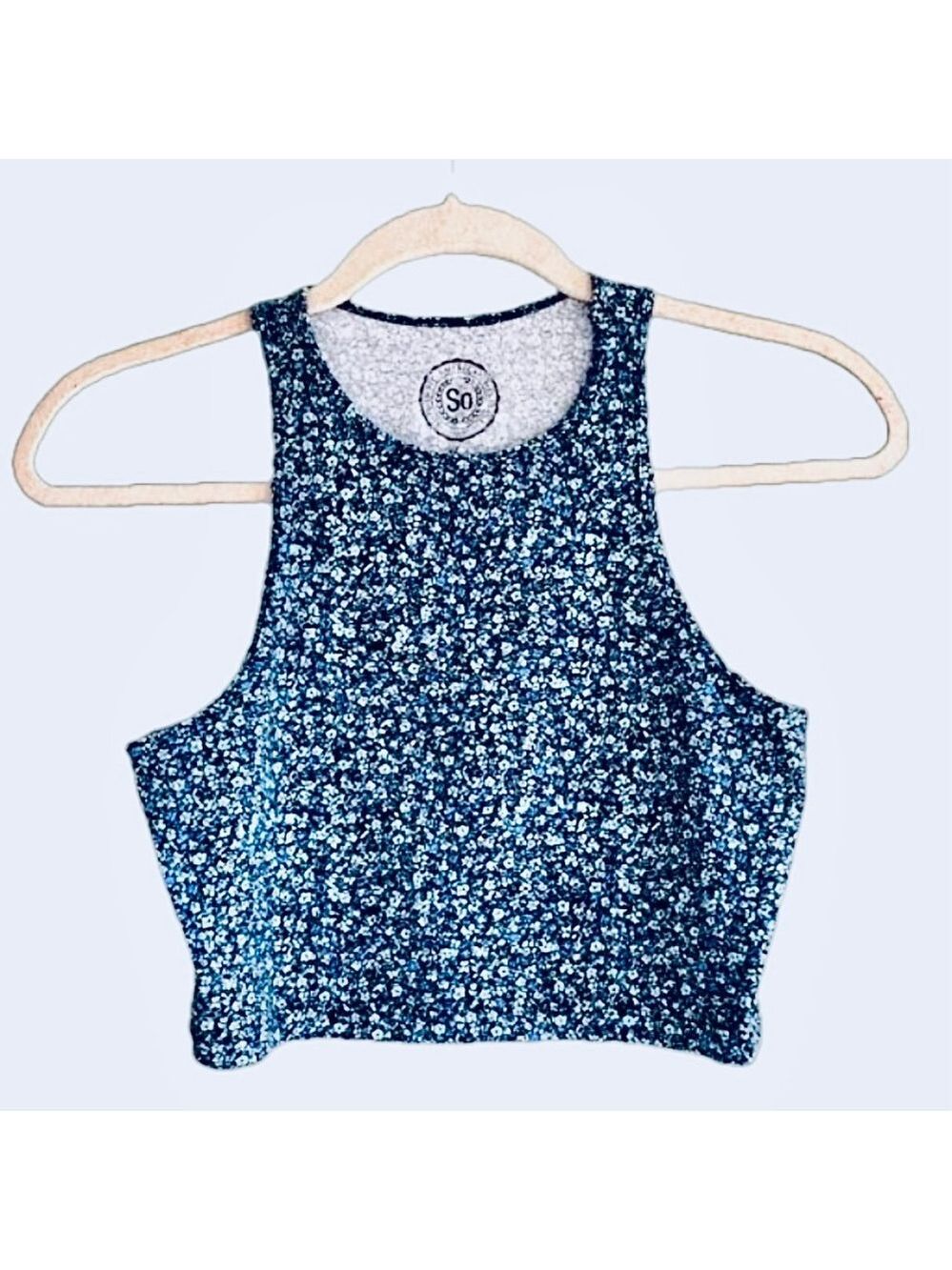 Teal & Blue Floral Crop Top M